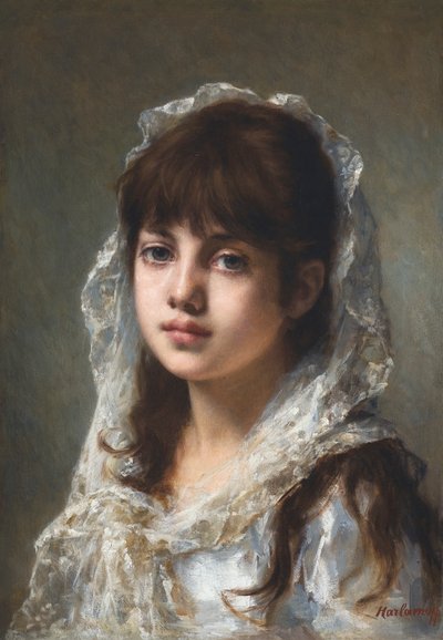 Young Girl with a White Shawl by Alexei Harlamov